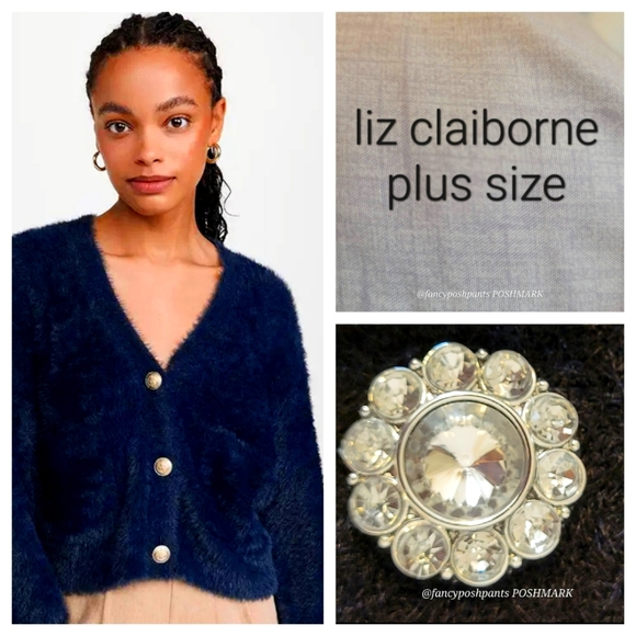 Liz Claiborne Sweaters - new! Black lux faux mohair boxy  Vneck cardigan Liz Claiborne sweater rhinestone